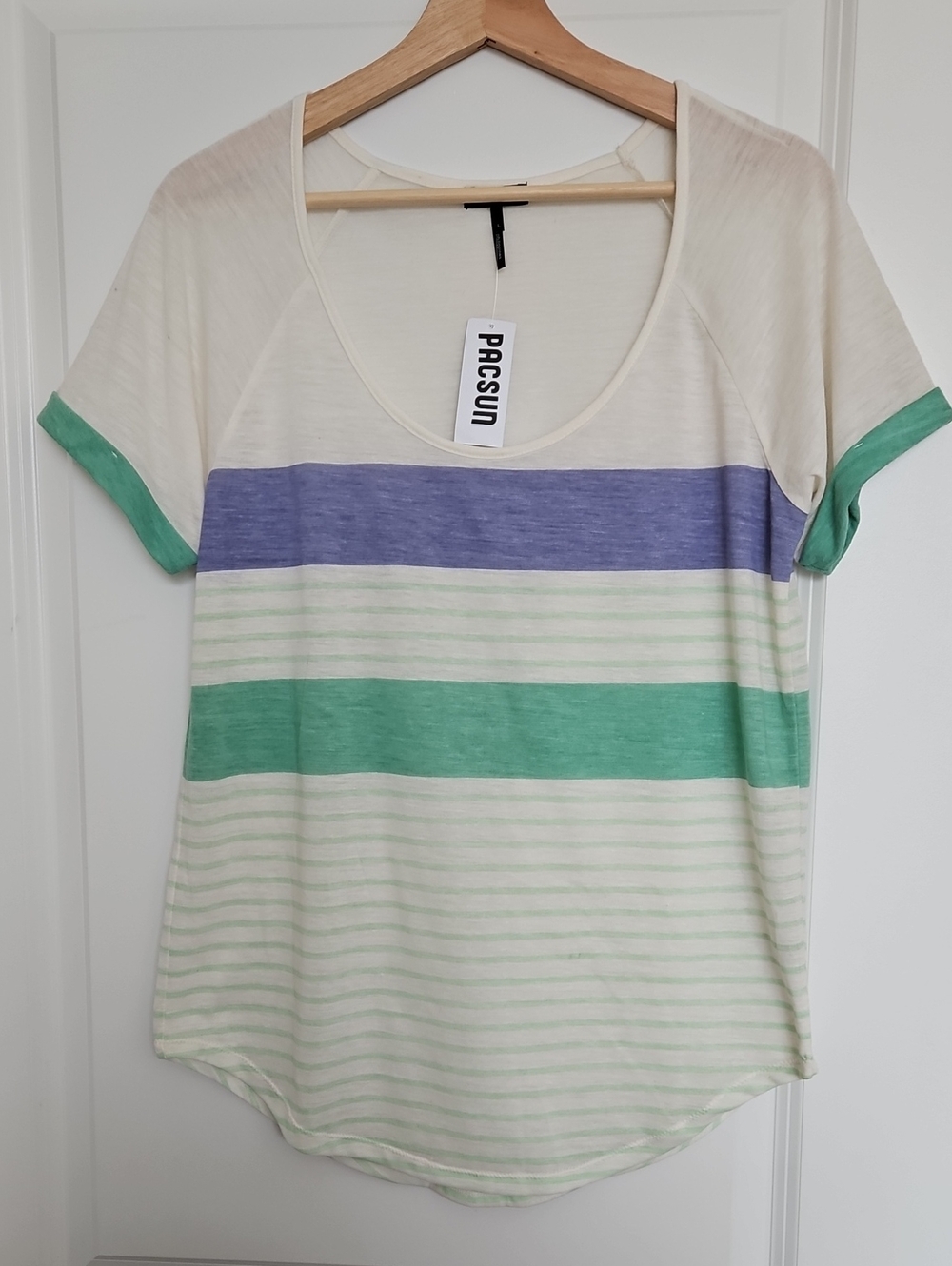 Nollie Cream Tee with Blue and Mint Stripes